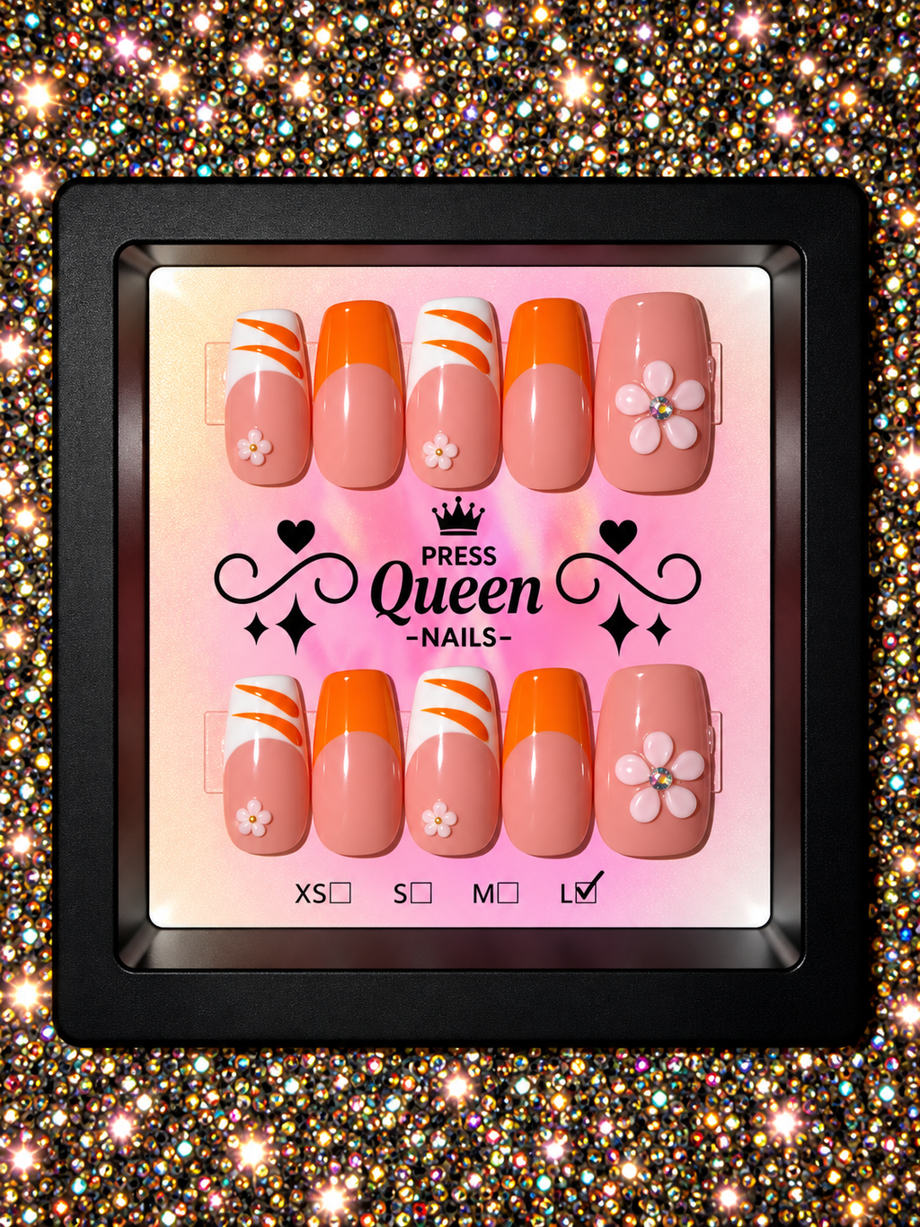 Orange Blossom | Orange French Tip Floral Press-On Nails