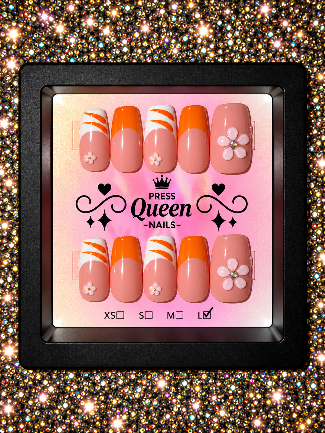 Orange Blossom | Orange French Tip Floral Press-On Nails