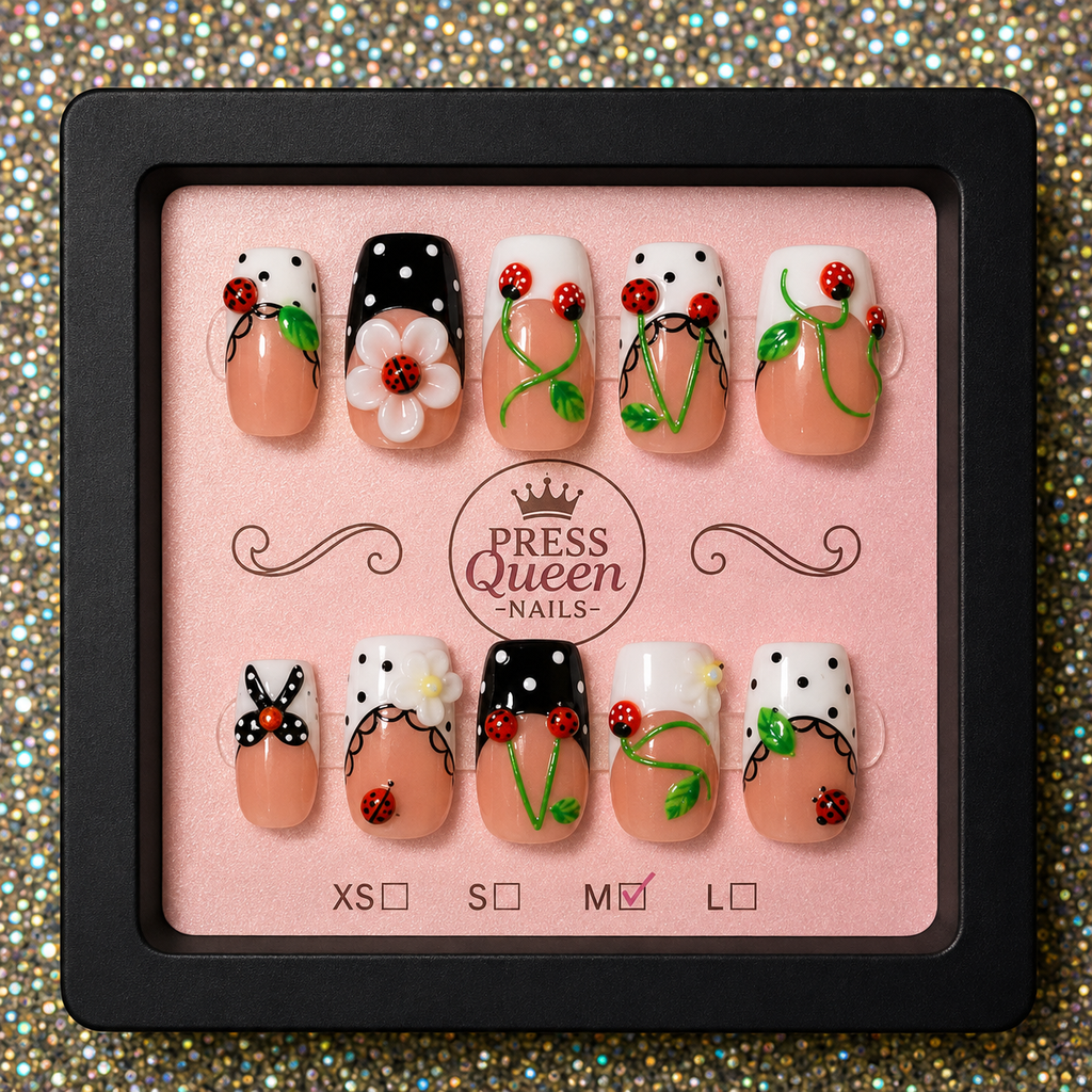 Ladybug Love| Floral French Tip Press-On Nails