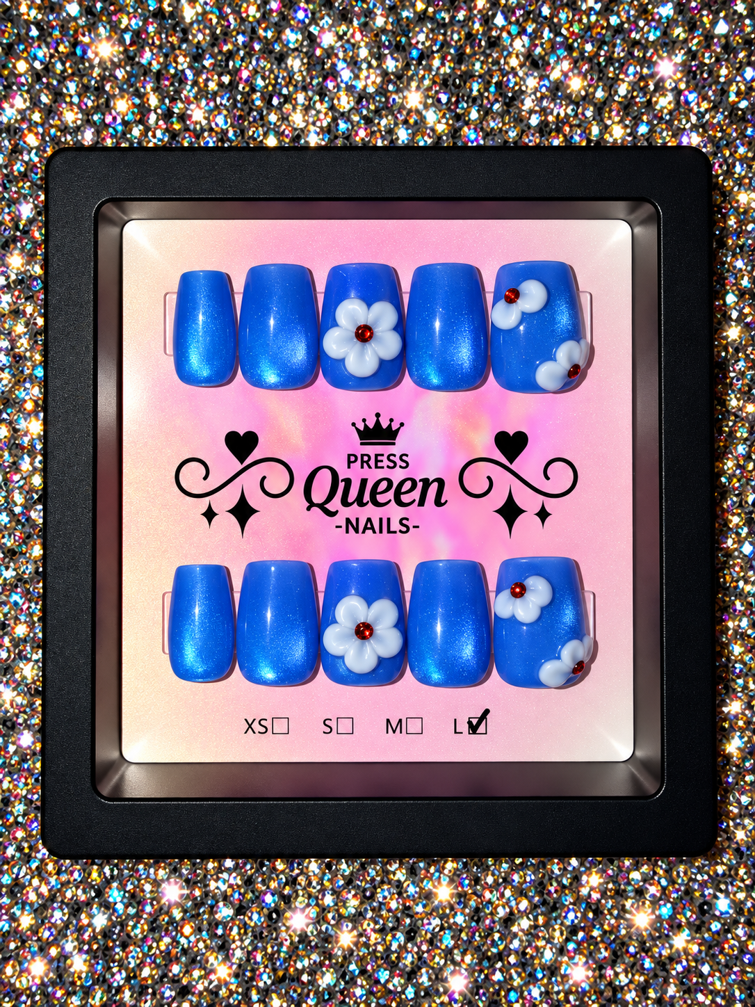 Blue Belle | Shimmer Blue Floral Press-On Nails