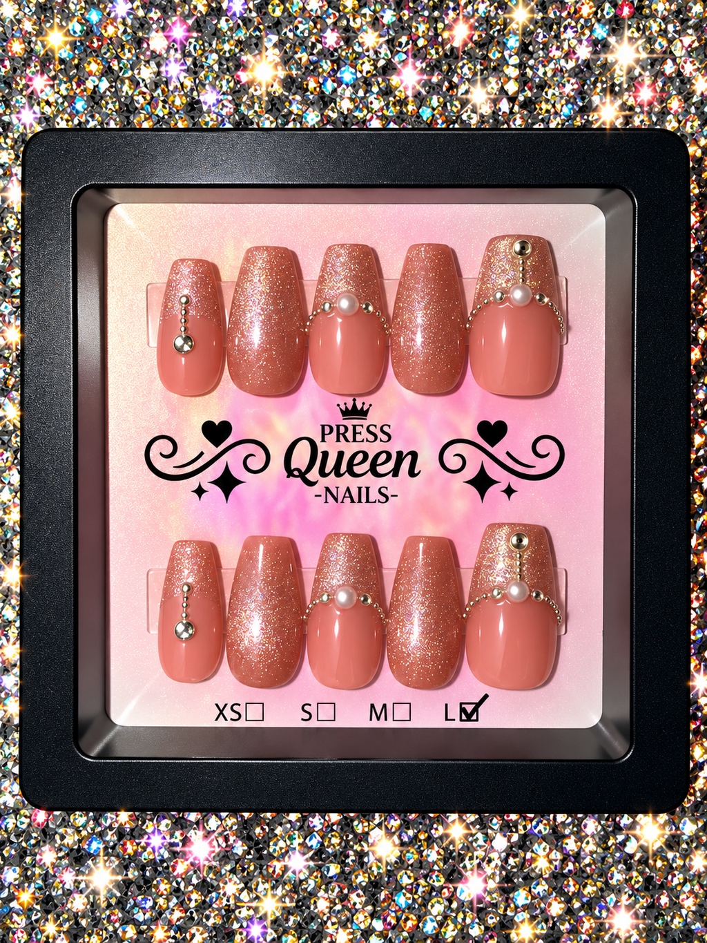 Rose Gold Royalty | Glitter Pearl Press-On Nails