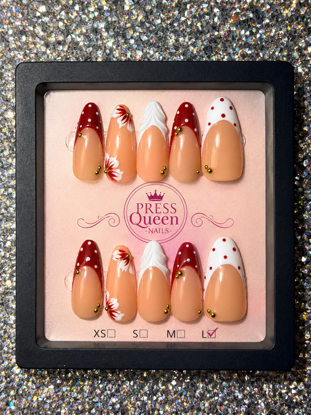 Crimson Petals | Red Floral French Press-On Nails