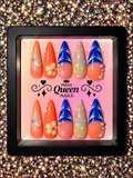 Tropical Sunset | Orange & Cobalt Blue 3D Floral Press-On Nails