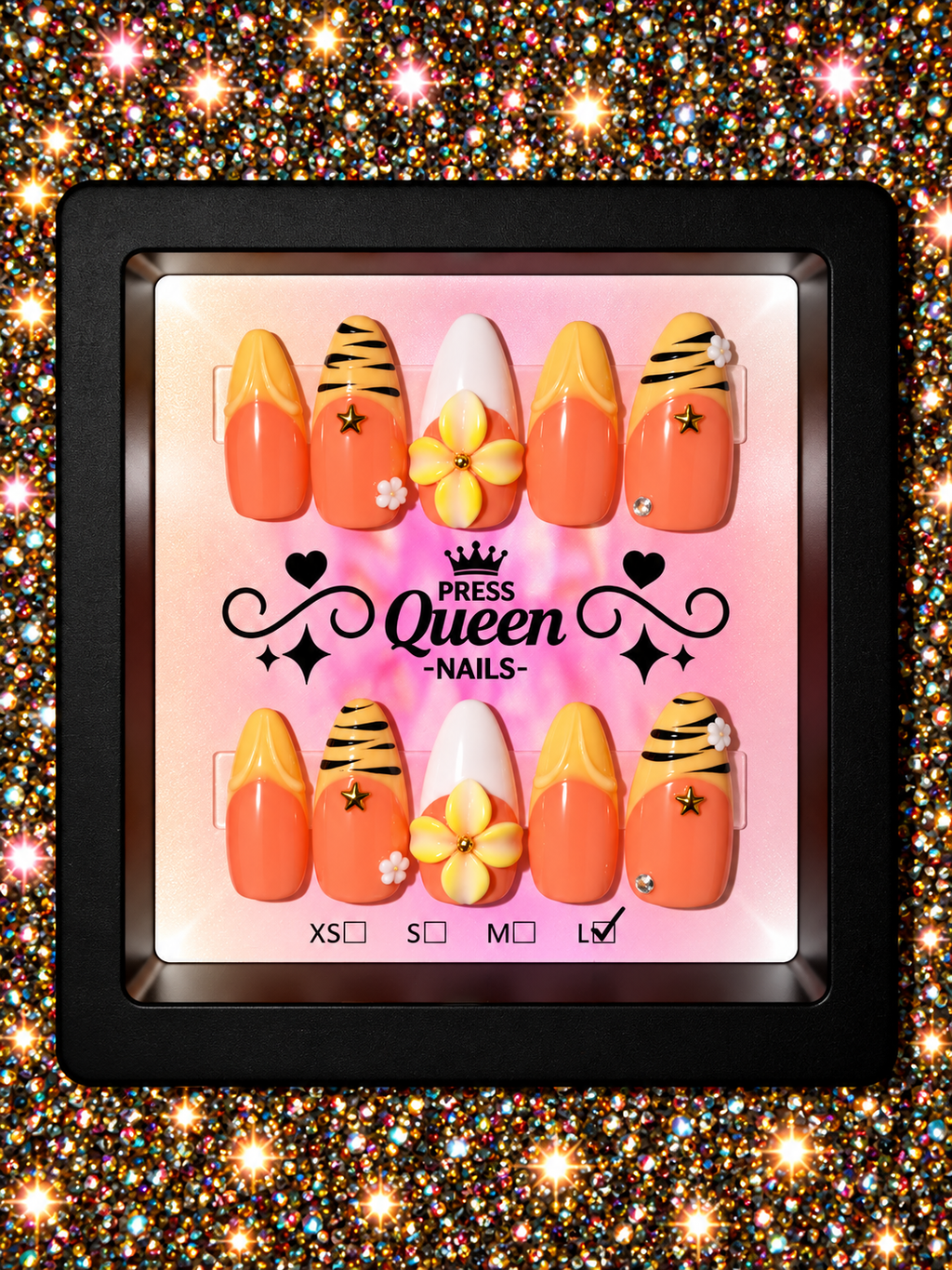 Sunset Queen | Orange & Yellow 3D Floral Press-On Nails