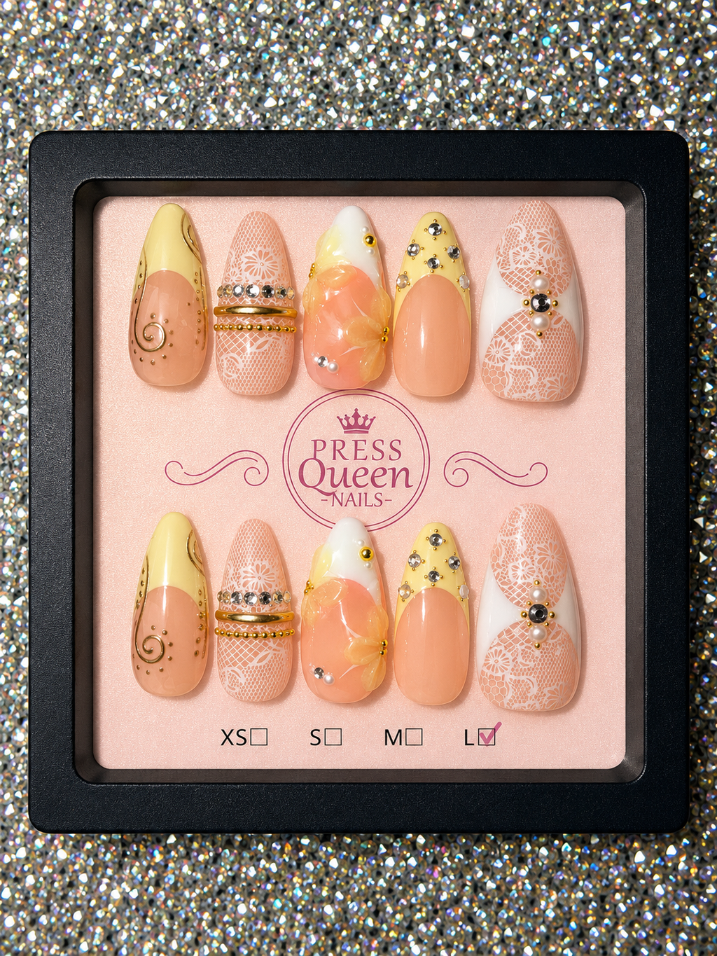 Golden Lace | Nude, Ivory & Yellow Luxury Press-On Nails