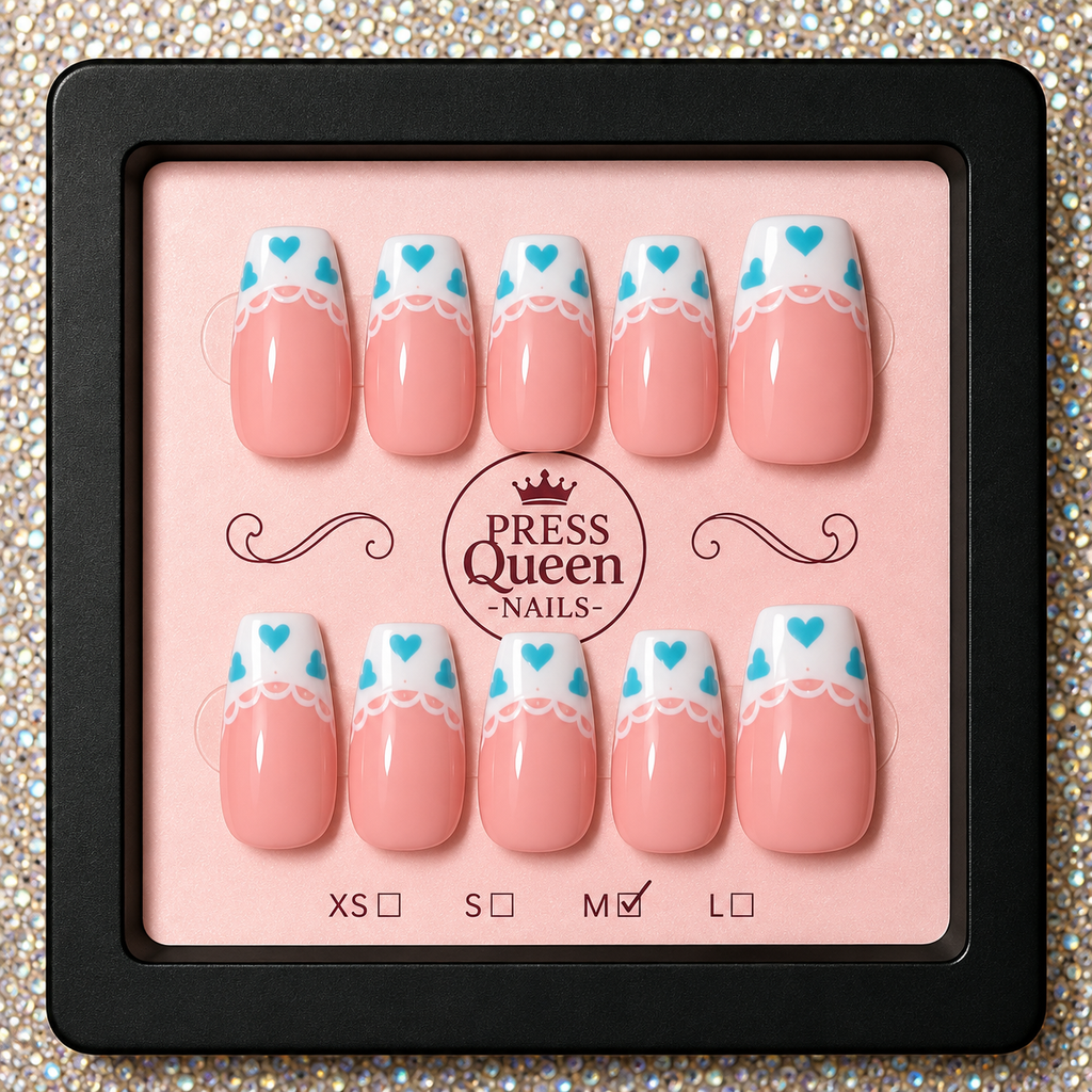 Sweetheart Sky | Blue Heart French Press-On Nails