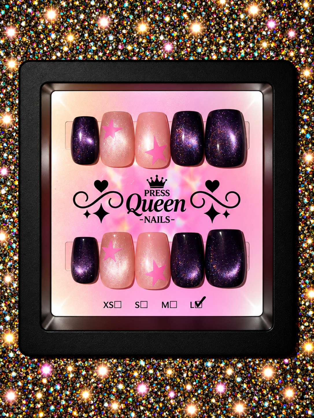 Cosmic Queen | Purple Galaxy & Pink Star Press-On Nails