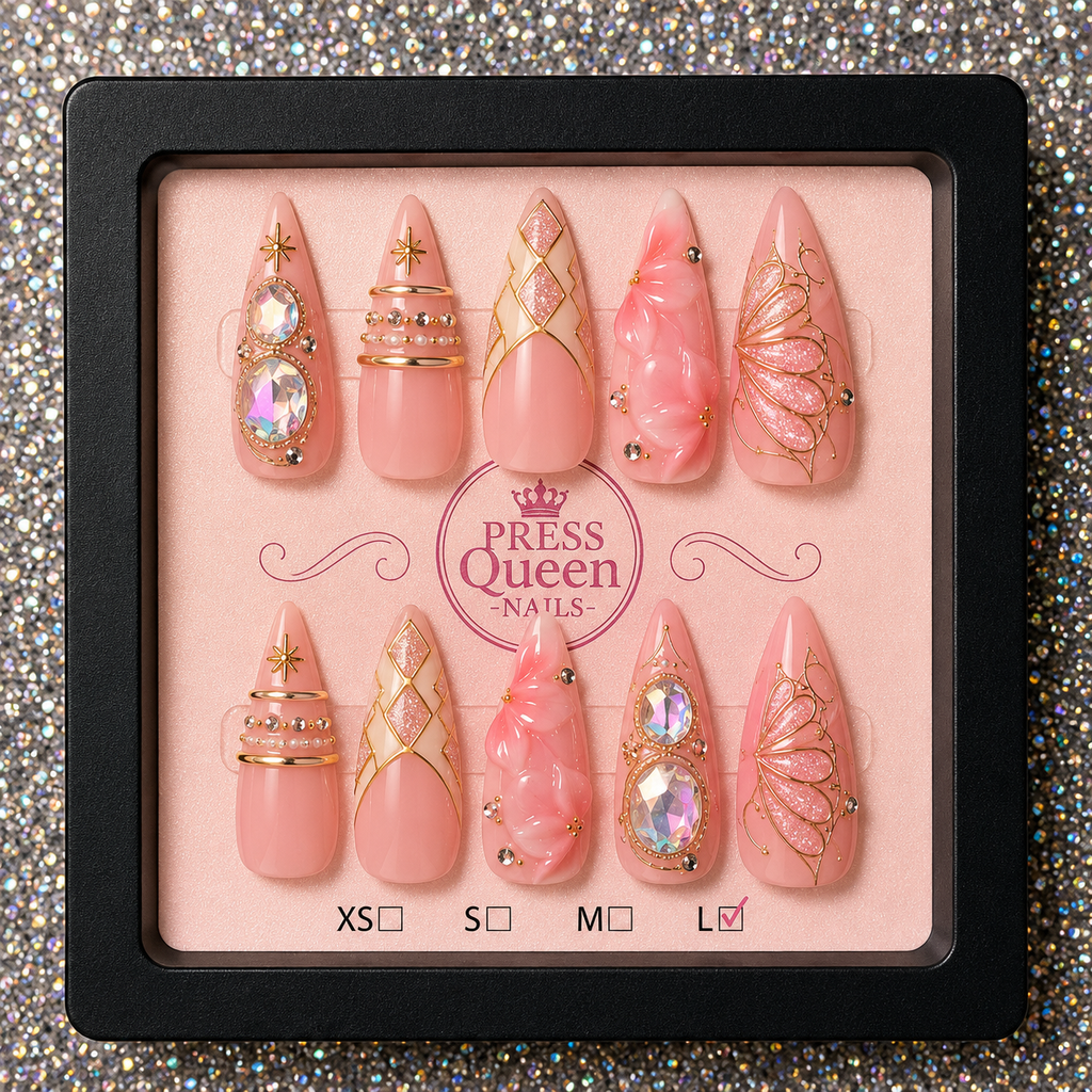 Royal Blush Butterfly | Luxury Pink & Gold Stiletto Press-On Nails