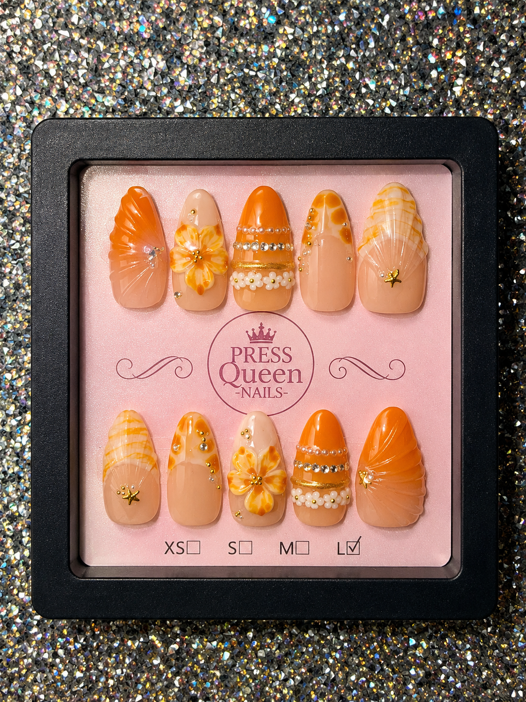 Golden Tropics | Orange Floral 3D Press-On Nails