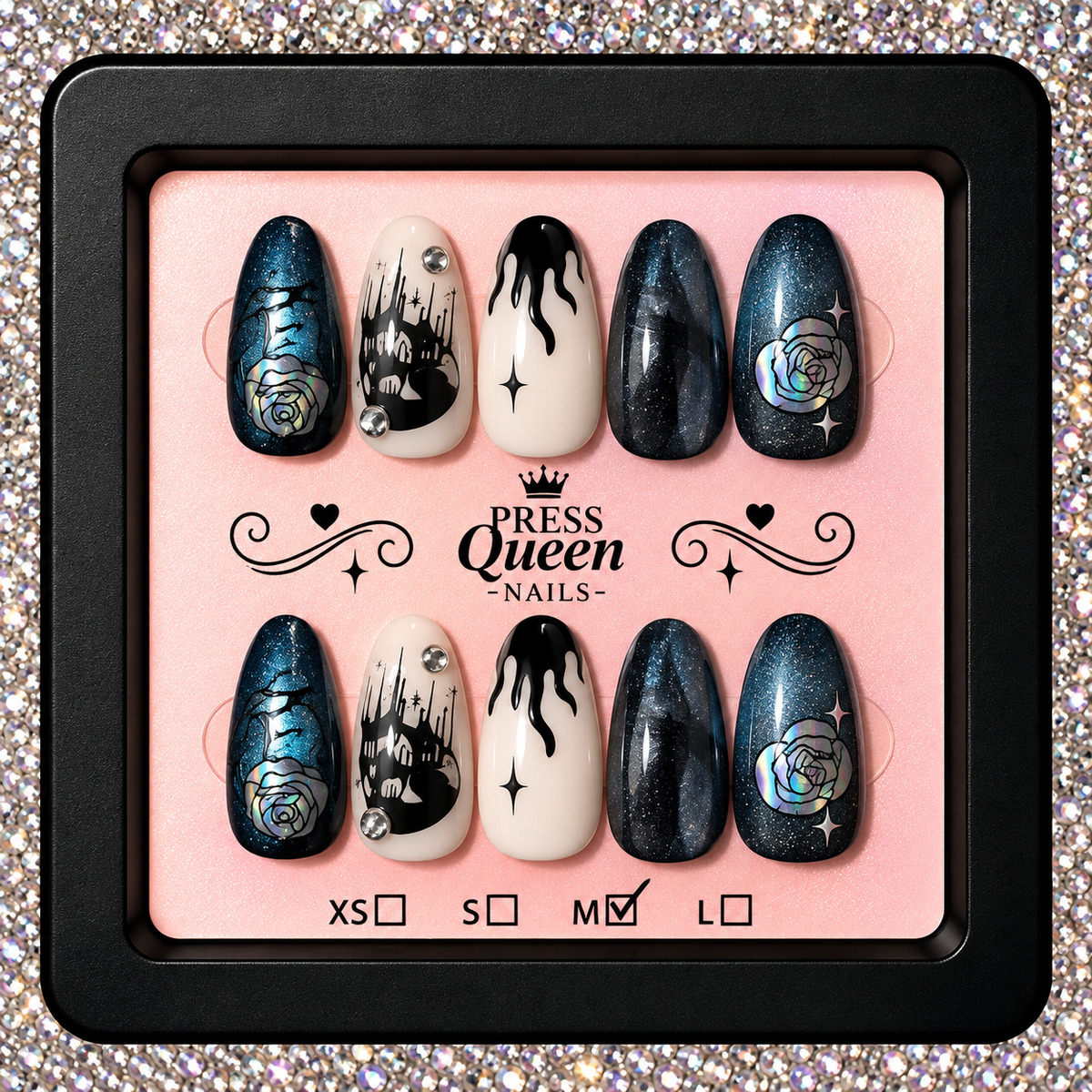 Midnight Enchantment | Gothic Rose Halloween Press-On Nails