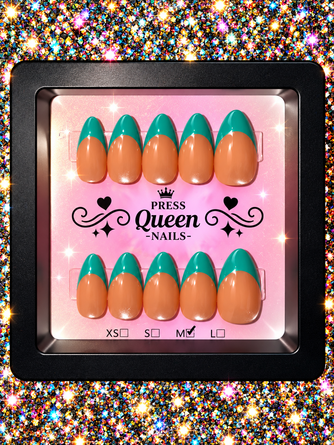 Emerald French | Nude & Green Almond Press-On Nails