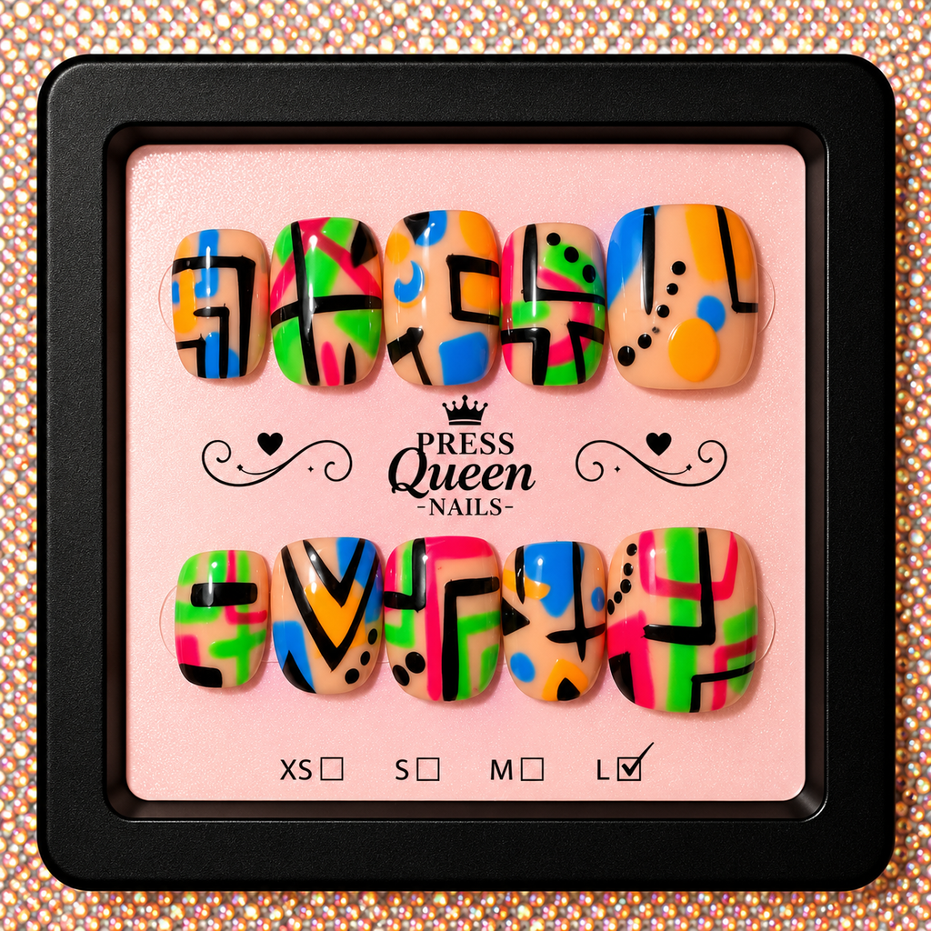 Neon Rhythm | Colorful Abstract Short Press-On Nails