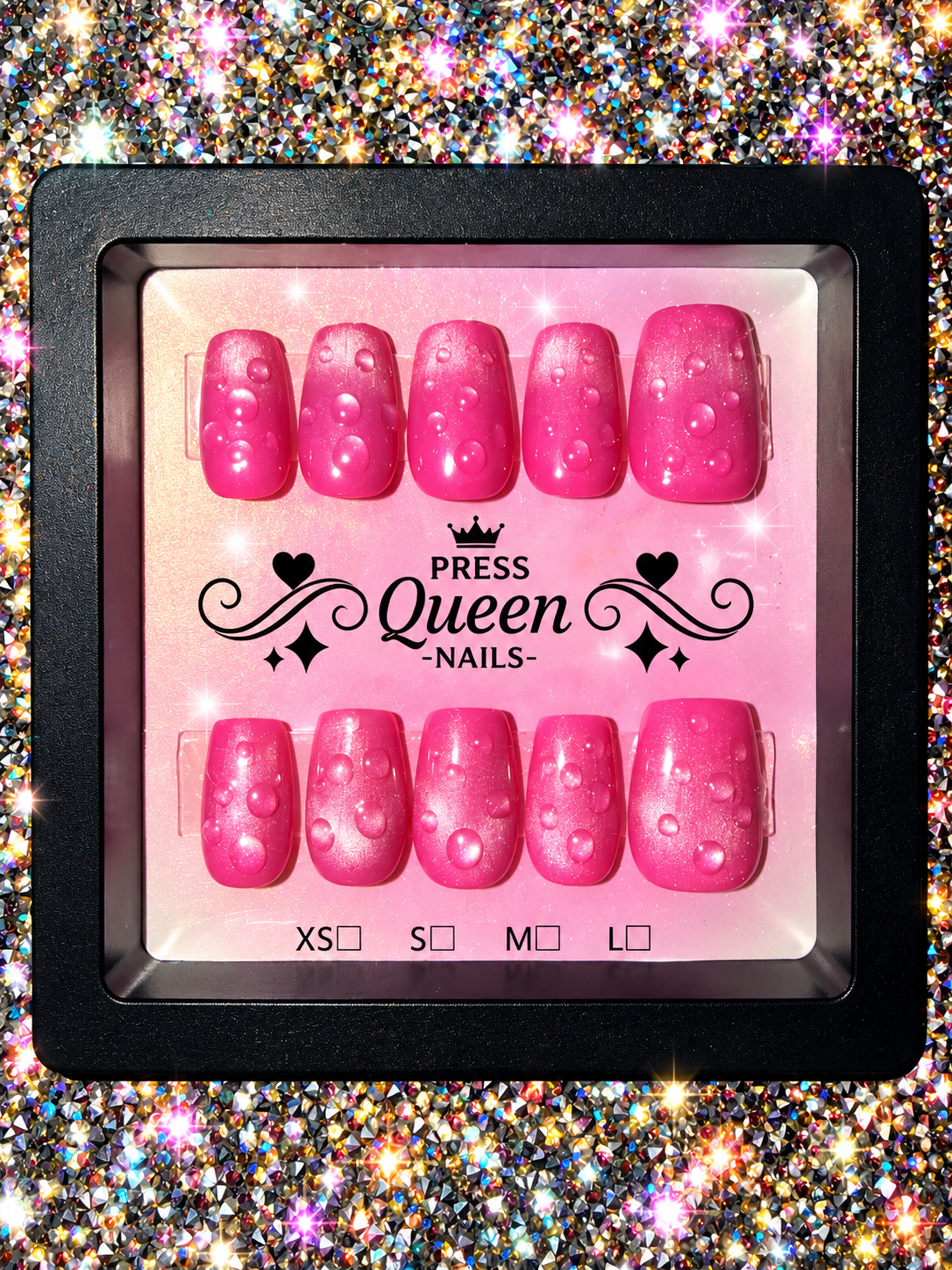 Pink Champagne Bubbles | Hot Pink 3D Press-On Nails