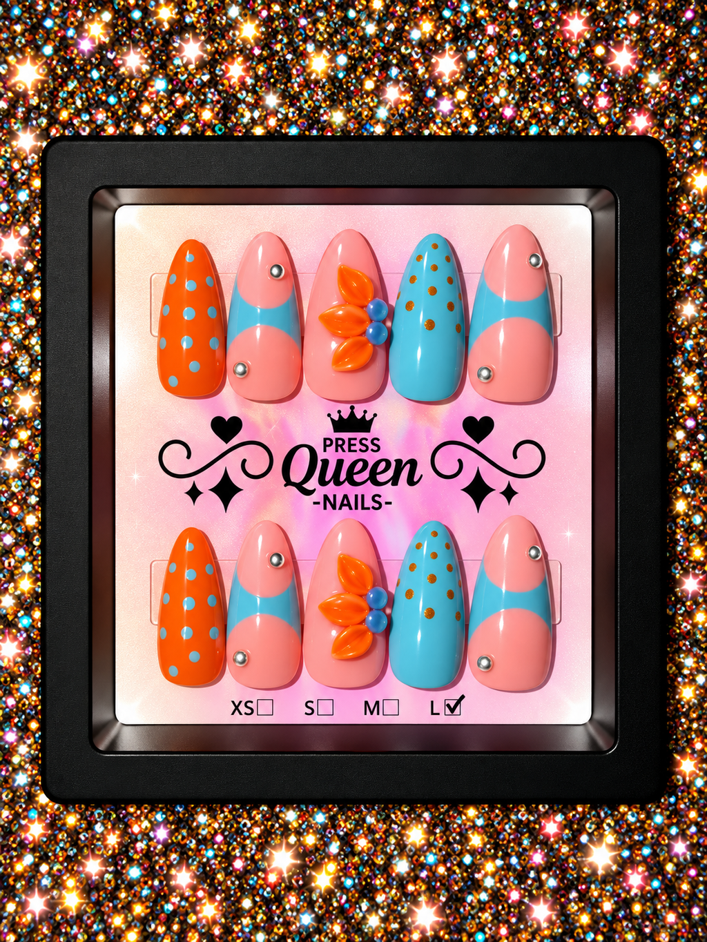 Tropical Pop | Orange, Aqua & Pink 3D Accent Press-On Nails