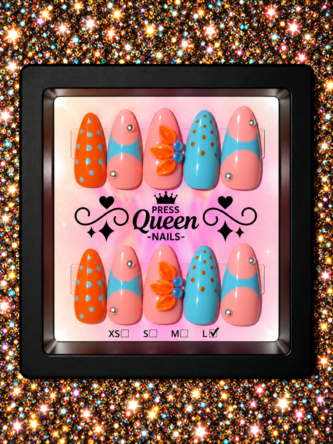 Tropical Pop | Orange, Aqua & Pink 3D Accent Press-On Nails