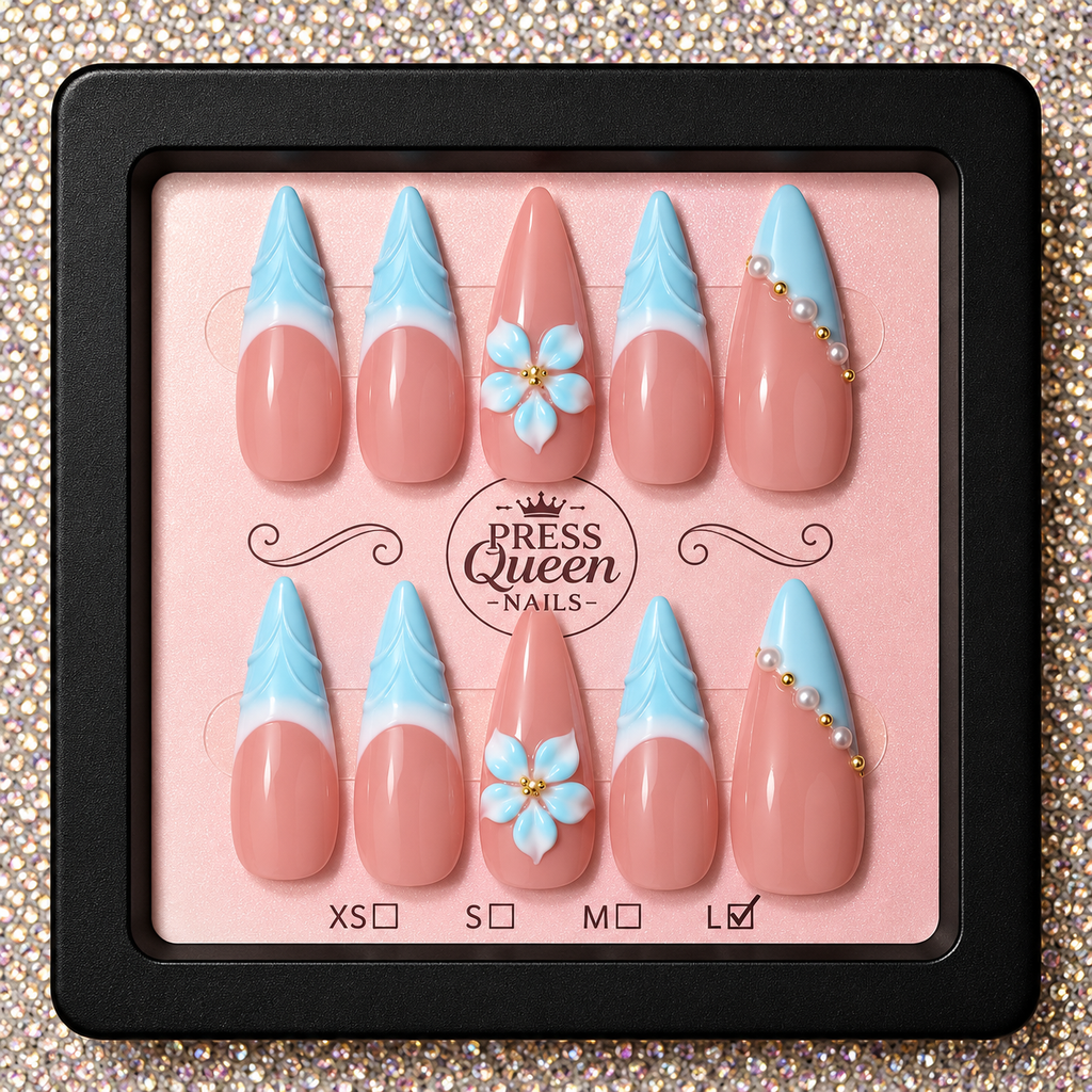Blue Blossom | 3D Floral French Press-On Nails
