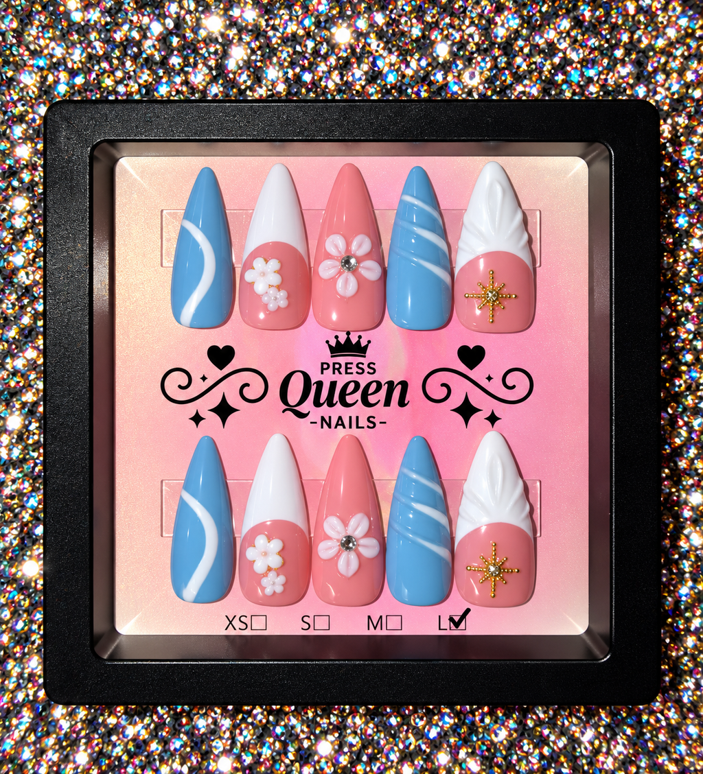 Cotton Candy Dreams | Pink & Blue 3D Floral Press-On Nails