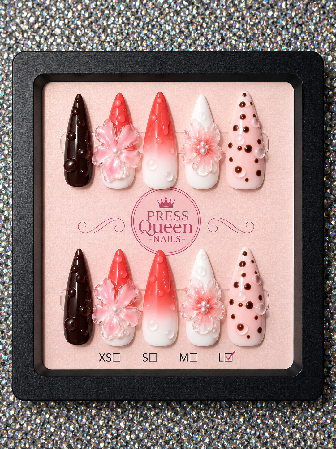 Cherry Blossom Drip | Pink, White & Chocolate 3D Press-On Nails