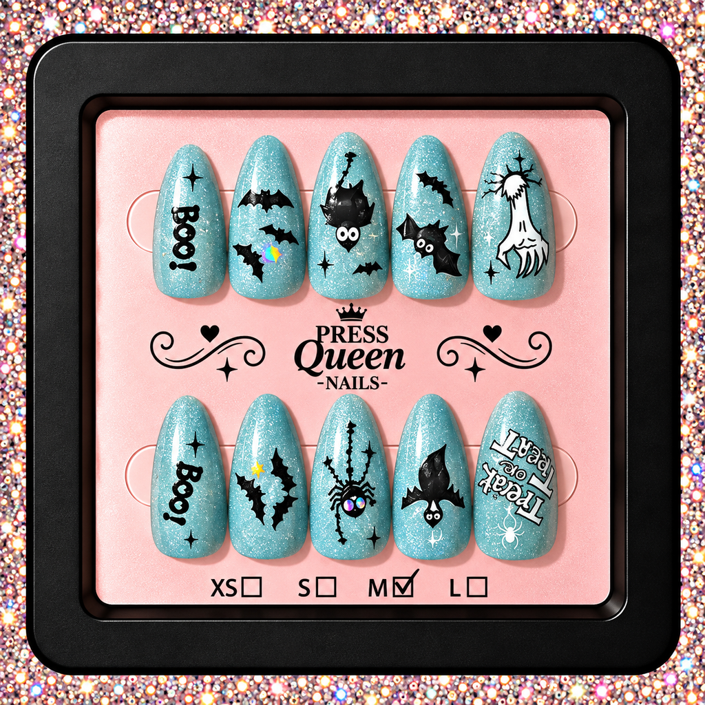 Boo-tiful Blues | Blue Glitter Halloween Press-On Nails