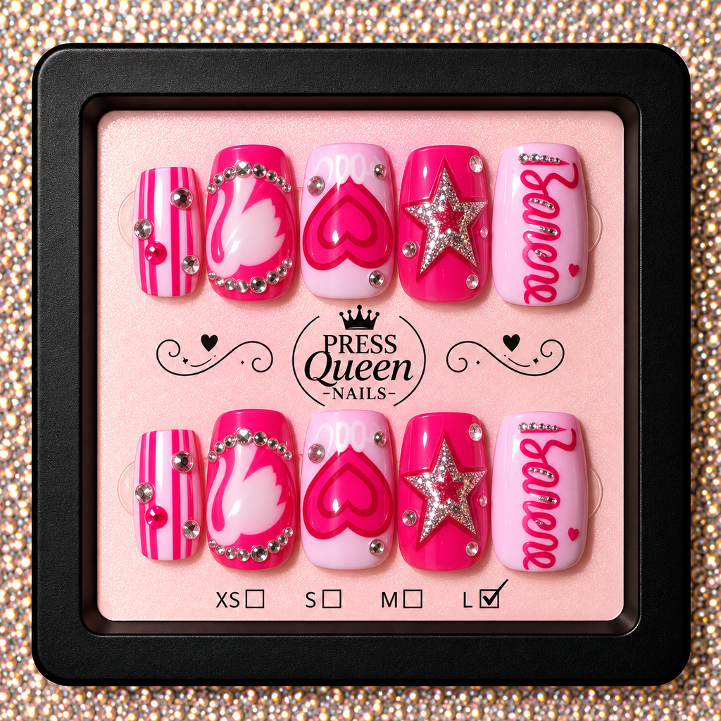 Queen of Hearts | Hot Pink Bling Press-On Nails