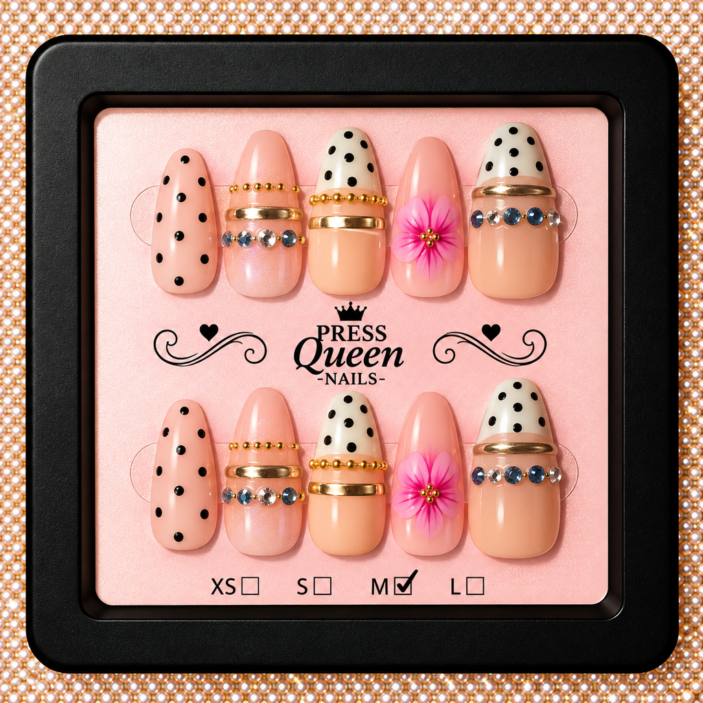 Polka Dot Princess | Nude, Black & Gold Press-On Nails
