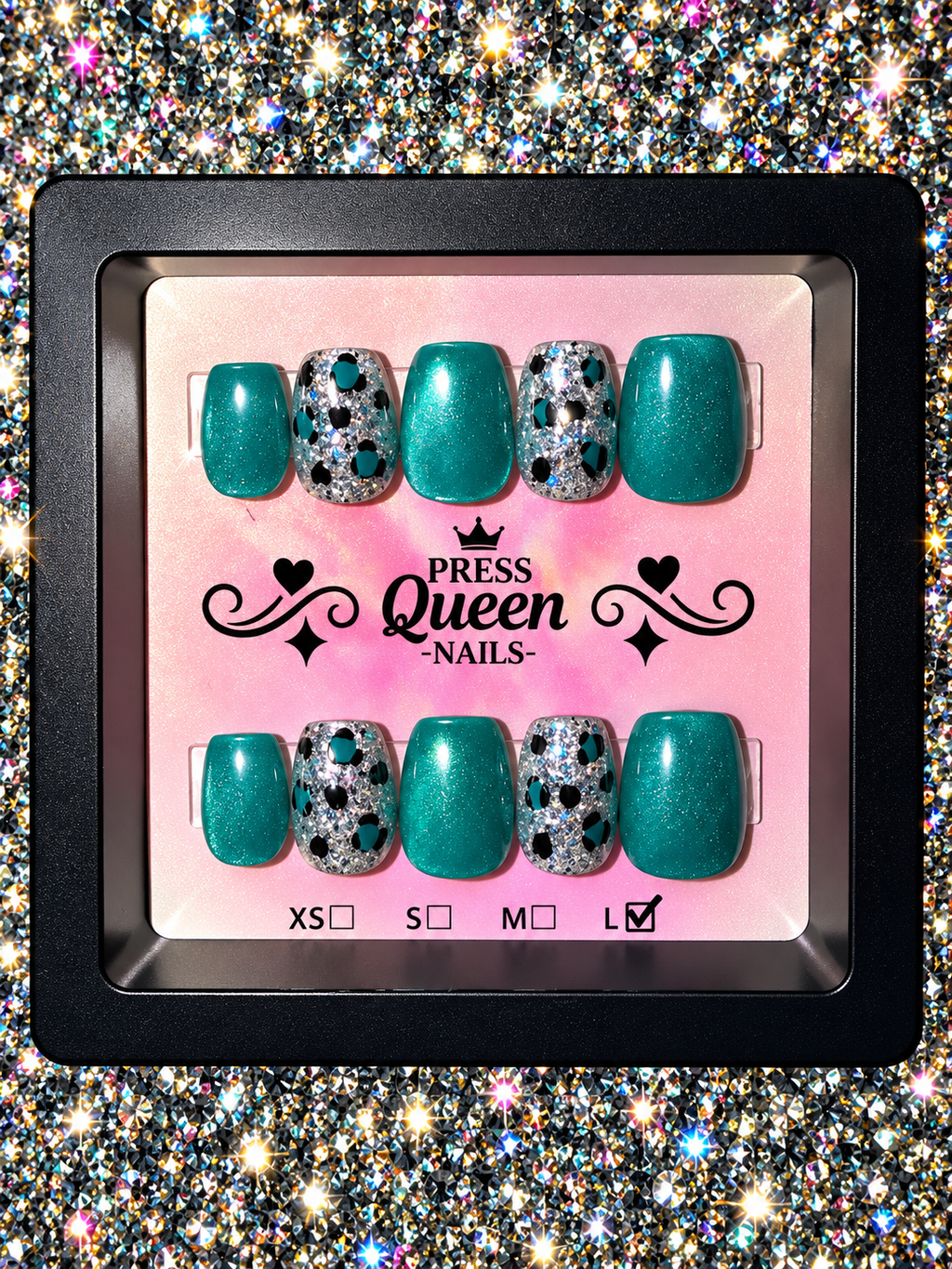 Teal Temptation | Teal & Silver Leopard Press-On Nails