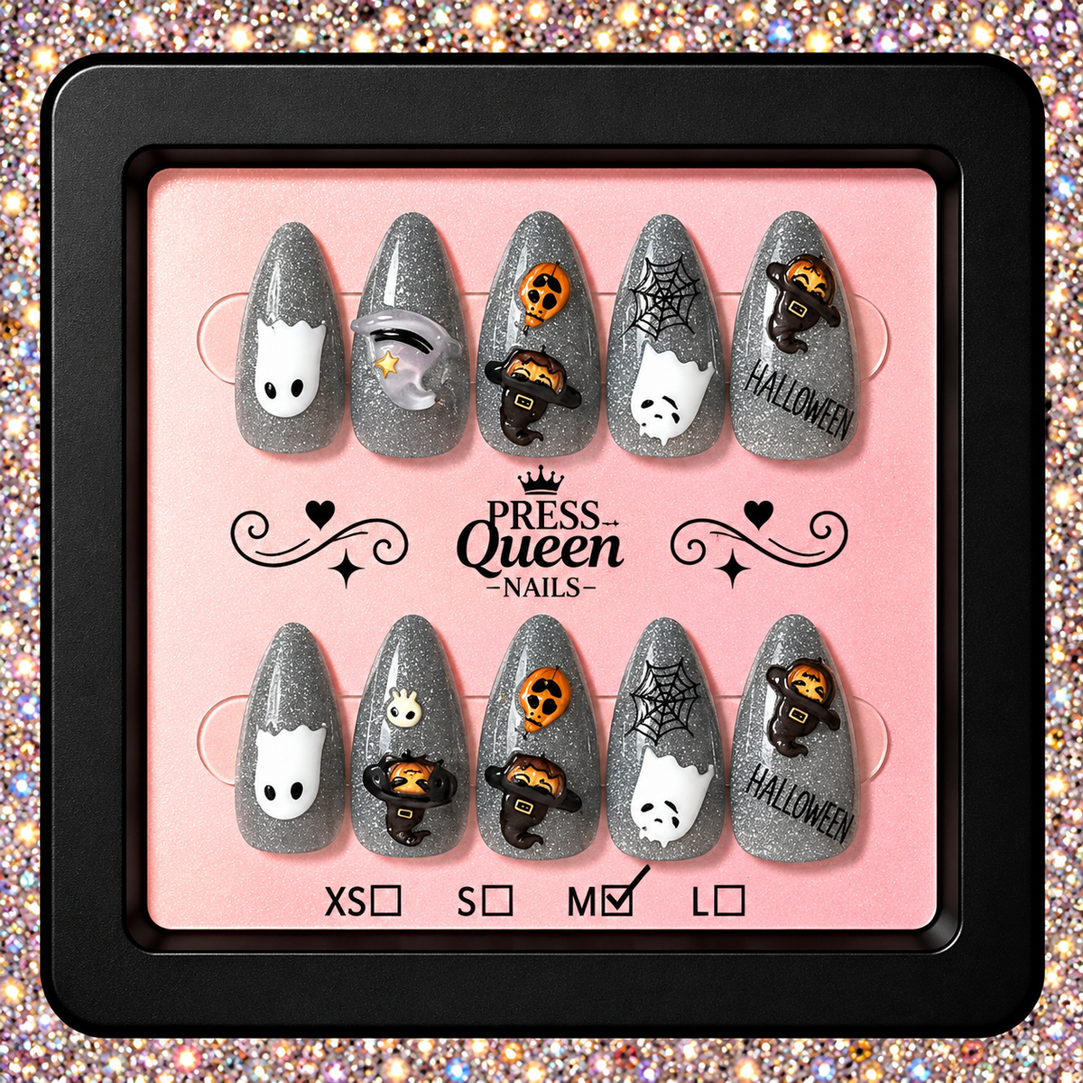Silver Scream | Glitter Halloween Press-On Nails