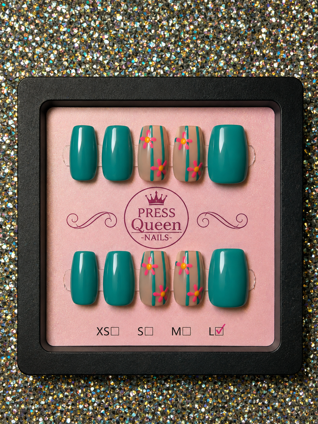 Tropical Teal | Floral Press-On Nails
