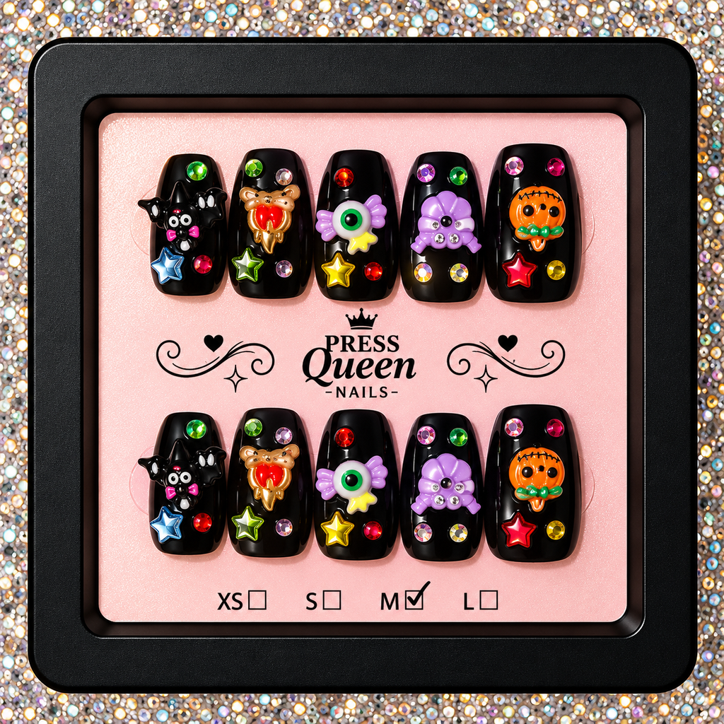 Midnight Mischief | Black Kawaii Charm Press-On Nails