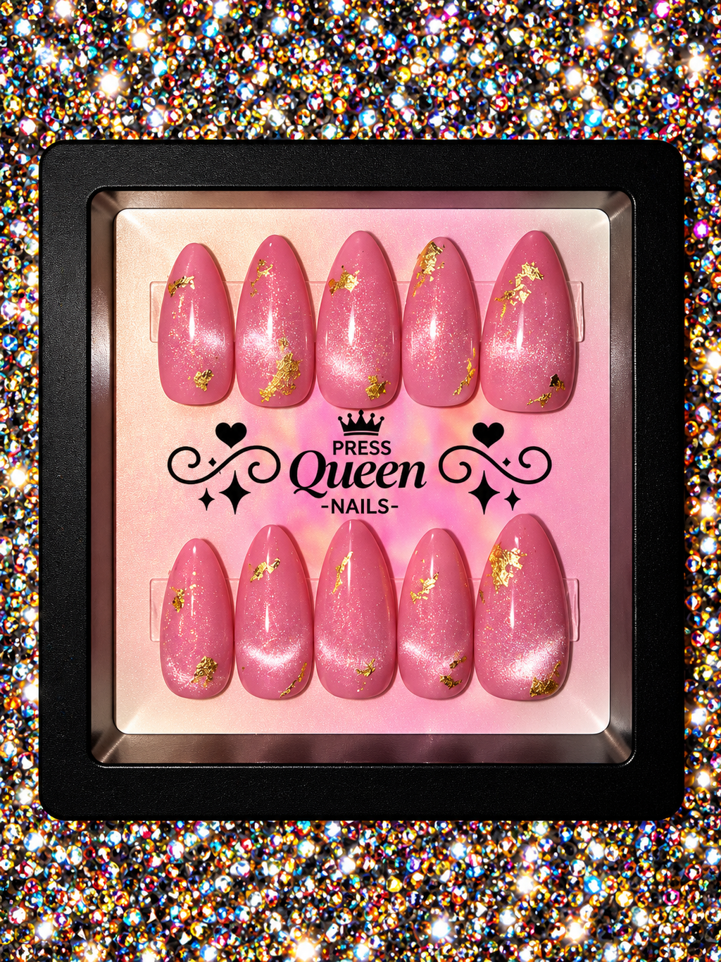 Pink Champagne | Pink & Gold Foil Press-On Nails