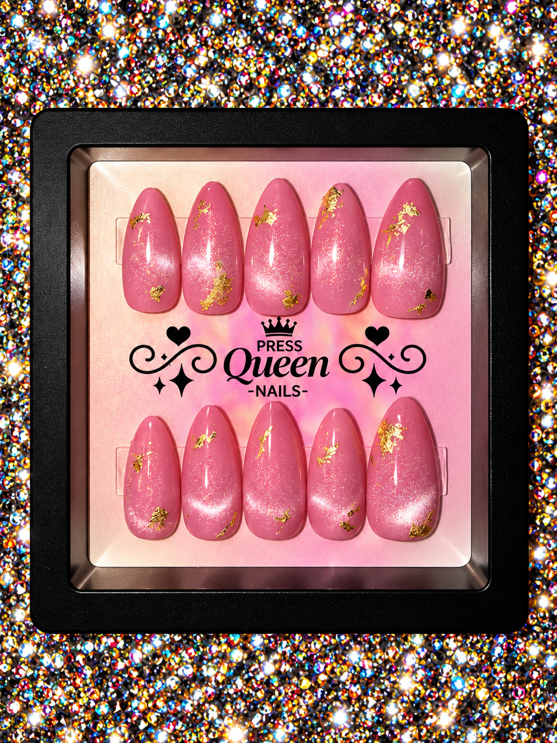 Pink Champagne | Pink & Gold Foil Press-On Nails