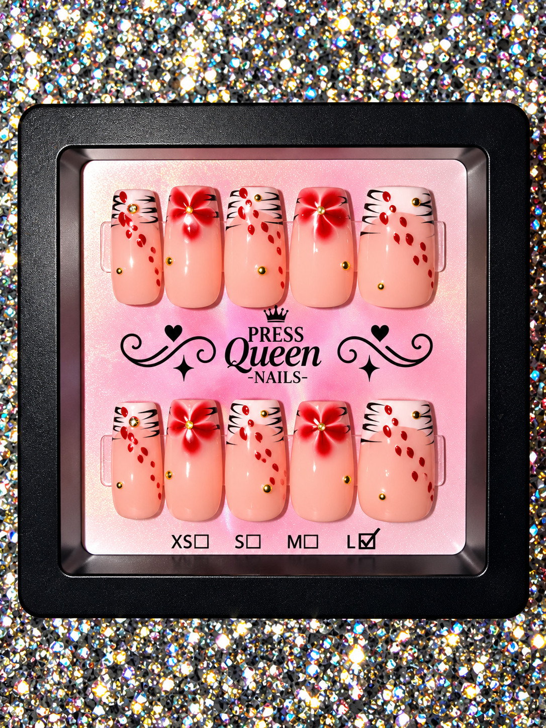 Scarlet Blossom | Red Floral Nude Press-On Nails