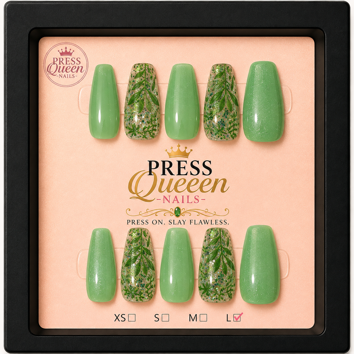 Emerald Garden | Sage Green Botanical Press-On Nails
