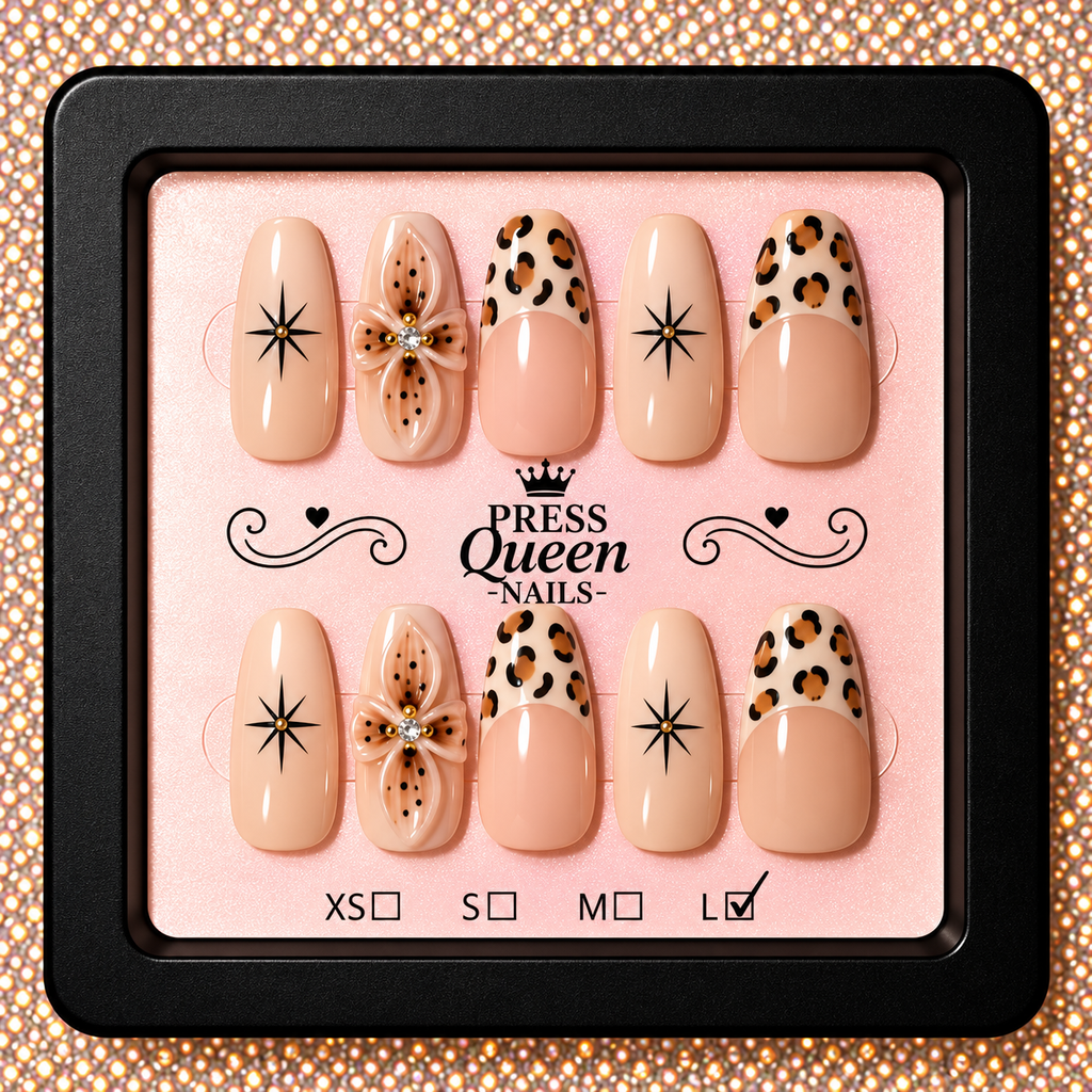 Wild Elegance | Nude Leopard & Bow Press-On Nails