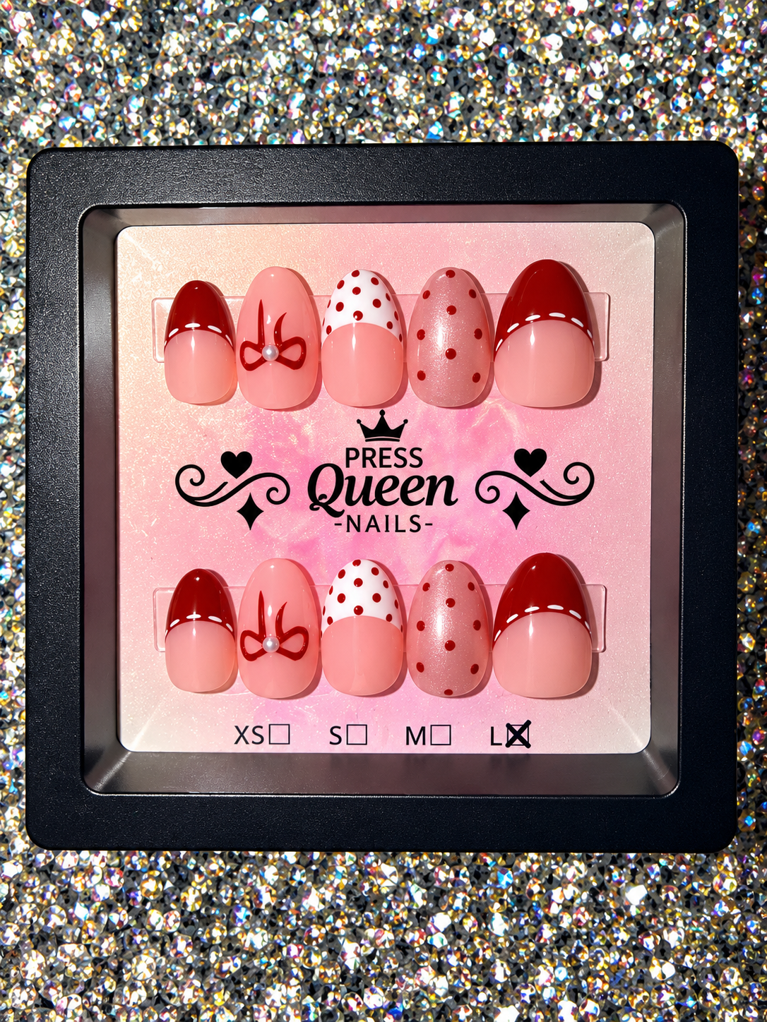Cherry Bow Kiss | Red & Blush Polka Dot Press-On Nails