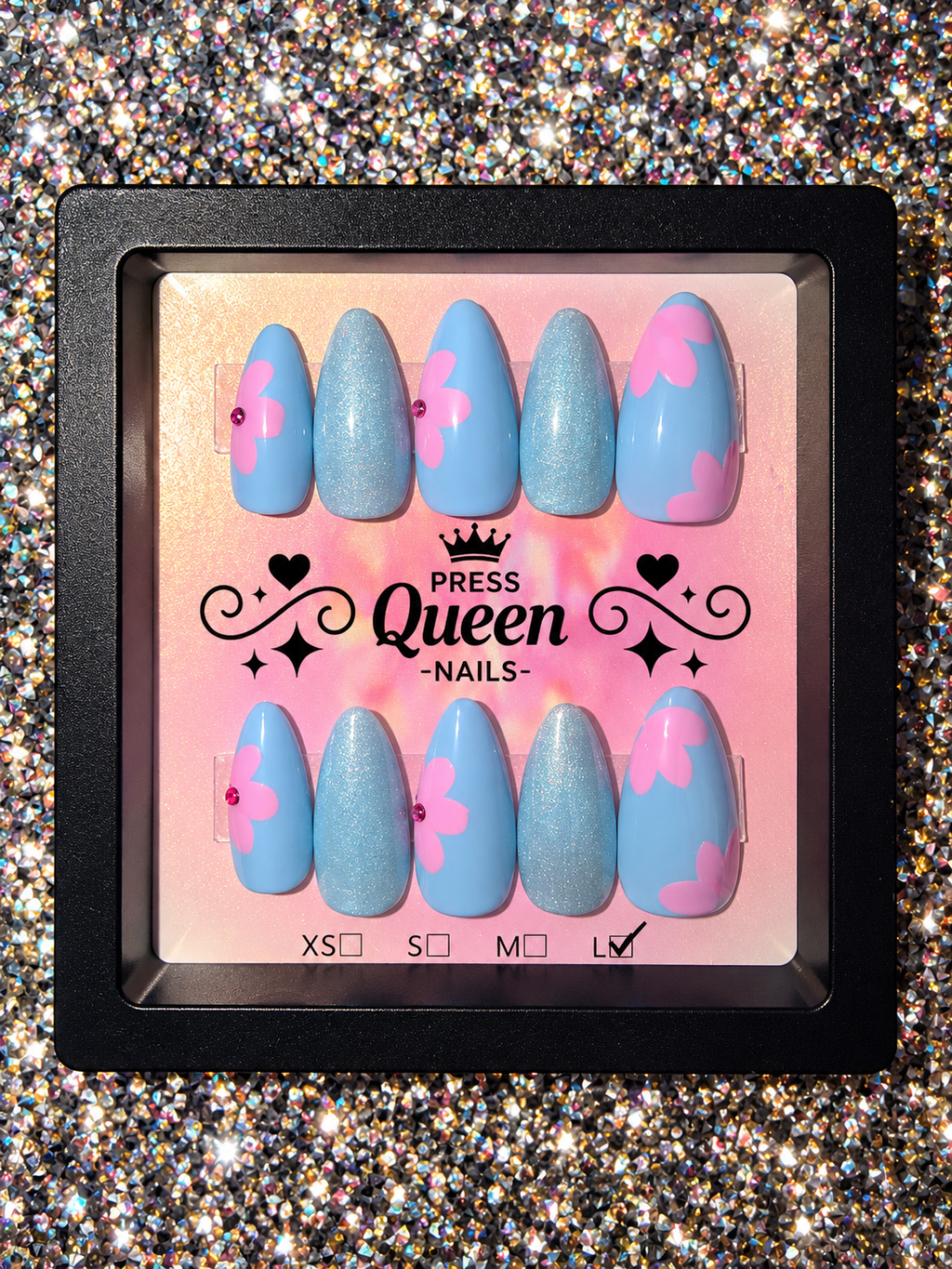 Bluebell Beauty | Baby Blue & Pink Floral Press-On Nails