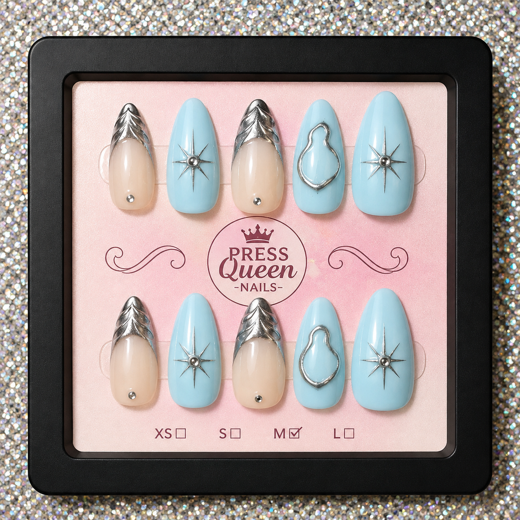 Ice Queen | Baby Blue & Silver Chrome Press-On Nails