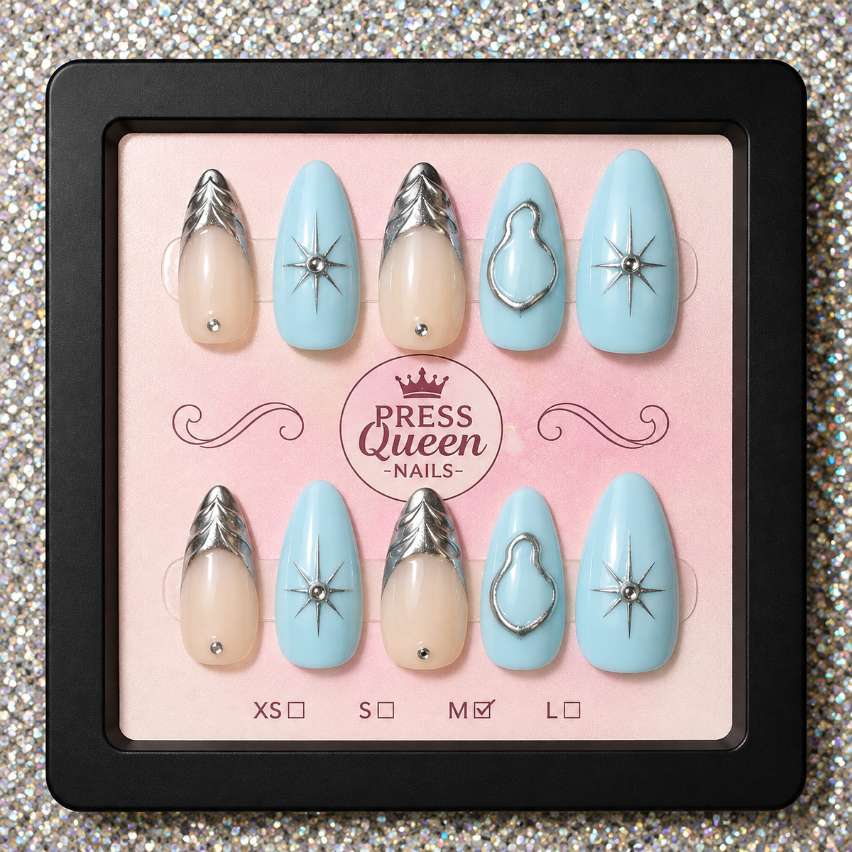 Ice Queen | Baby Blue & Silver Chrome Press-On Nails
