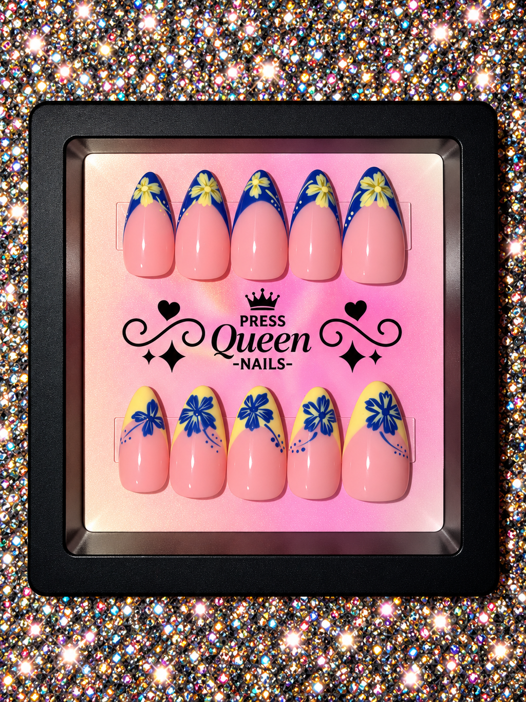 Sunshine in Bloom | Pink, Blue & Yellow Floral Press-On Nails