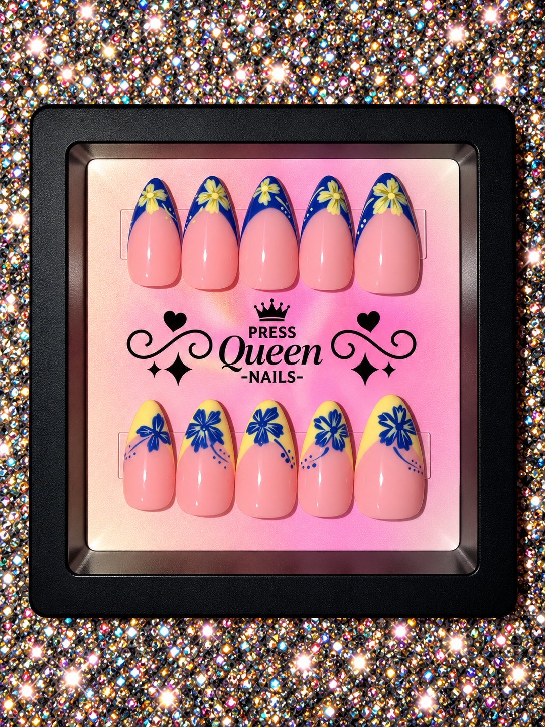 Sunshine in Bloom | Pink, Blue & Yellow Floral Press-On Nails
