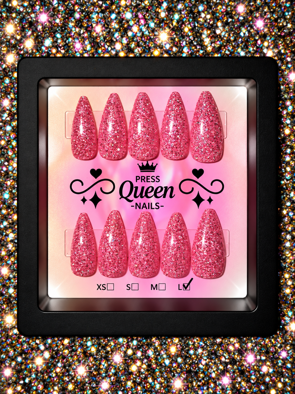 Pink Diamond | Hot Pink Glitter Press-On Nails
