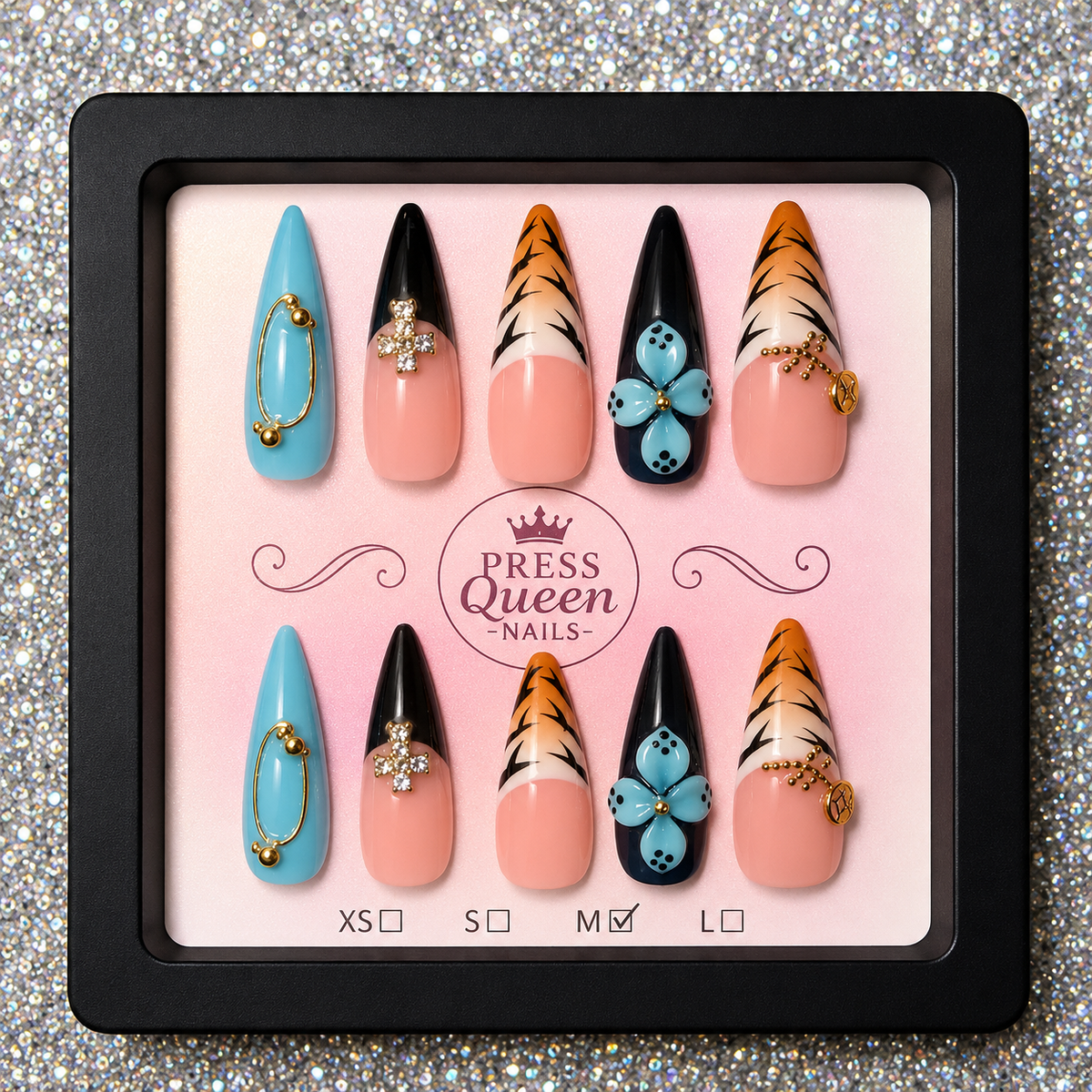 Wildflower Luxe | Blue, Black & Animal Print 3D Press-On Nails