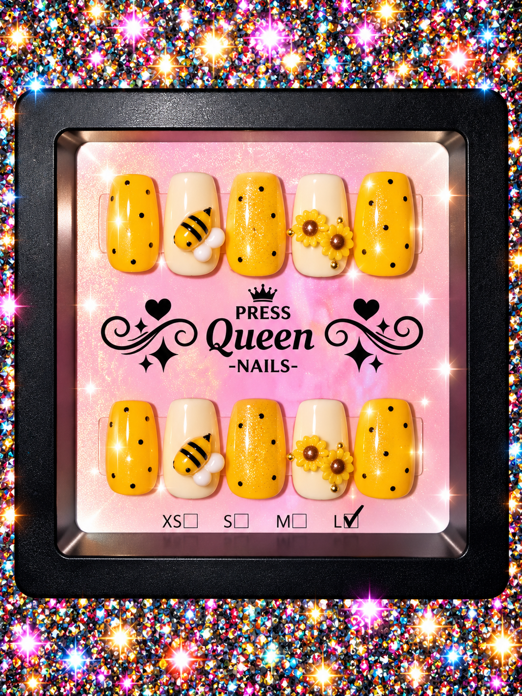 Queen Bee | Yellow Bee & Daisy Press-On Nails
