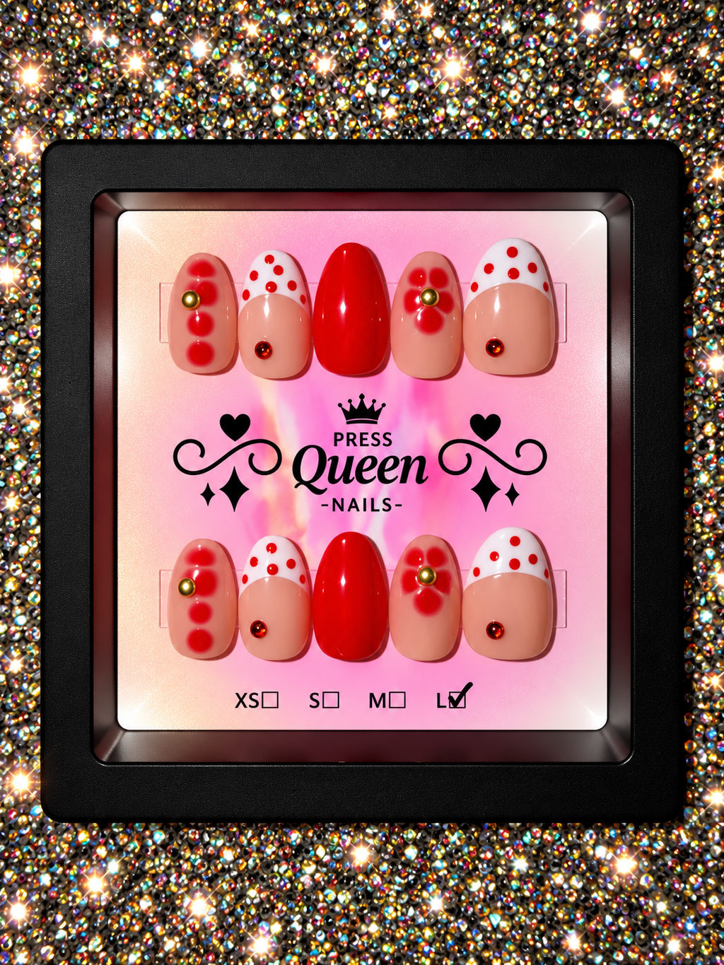Ruby Bloom | Red, Nude & White Floral Press-On Nails