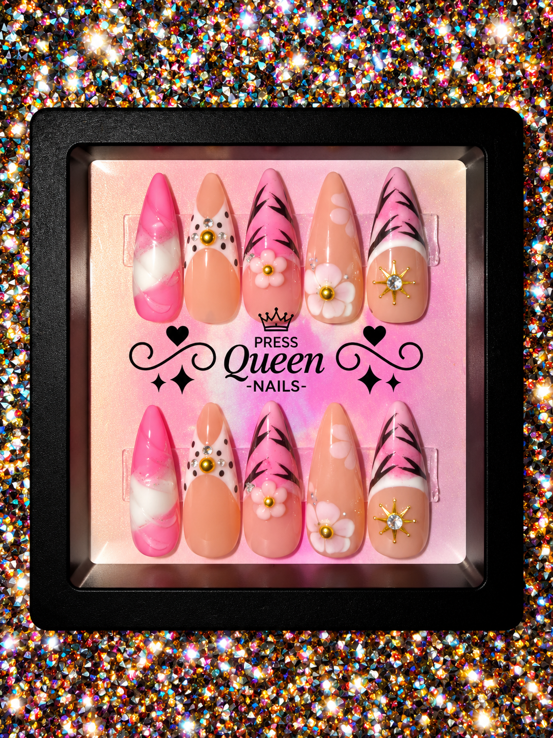 Pretty in Pink | Floral & Gold Glam Press-On Nails