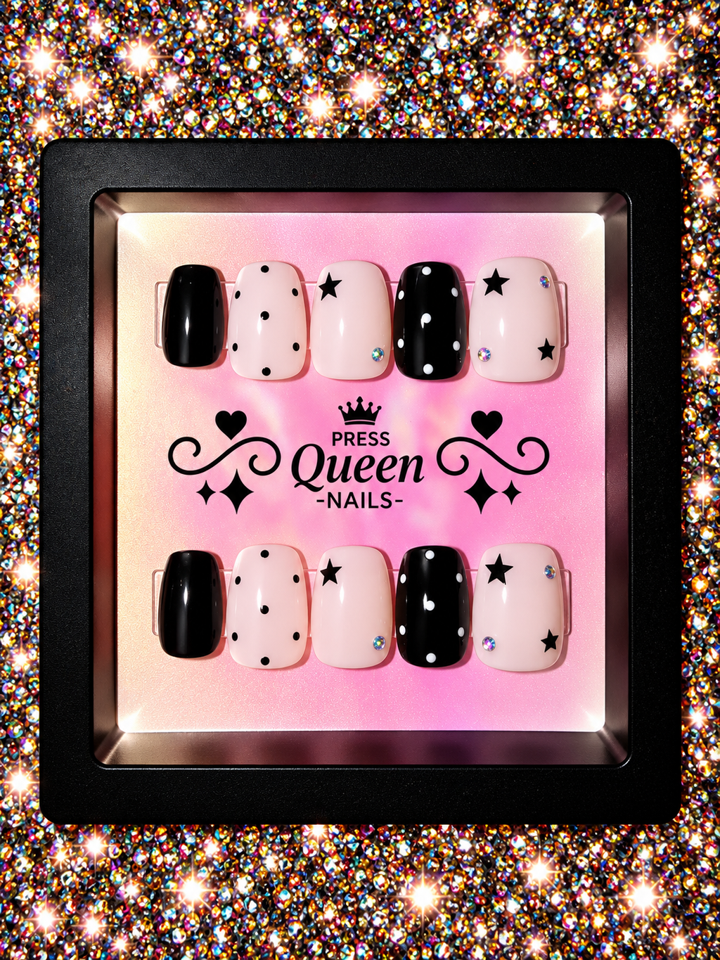 Starstruck Chic | Black & Blush Pink Star Press-On Nails