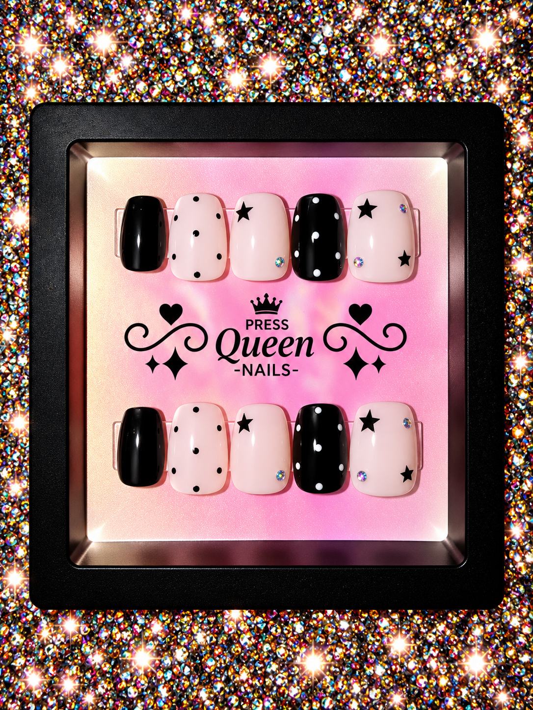Starstruck Chic | Black & Blush Pink Star Press-On Nails