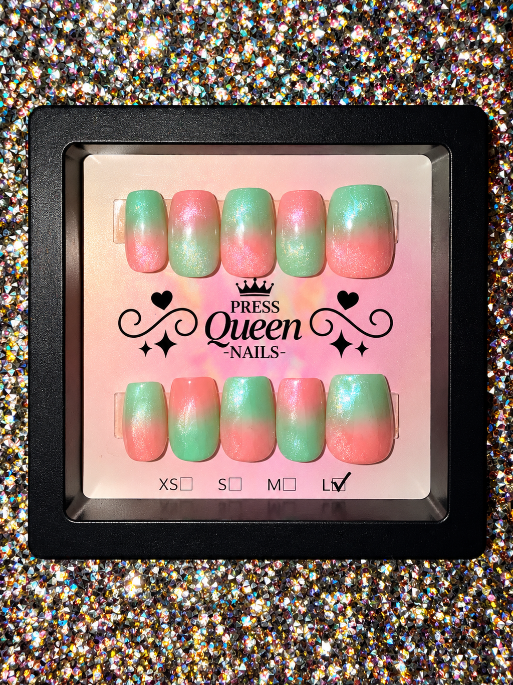Watermelon Sugar | Pink & Mint Ombré Shimmer Press-On Nails