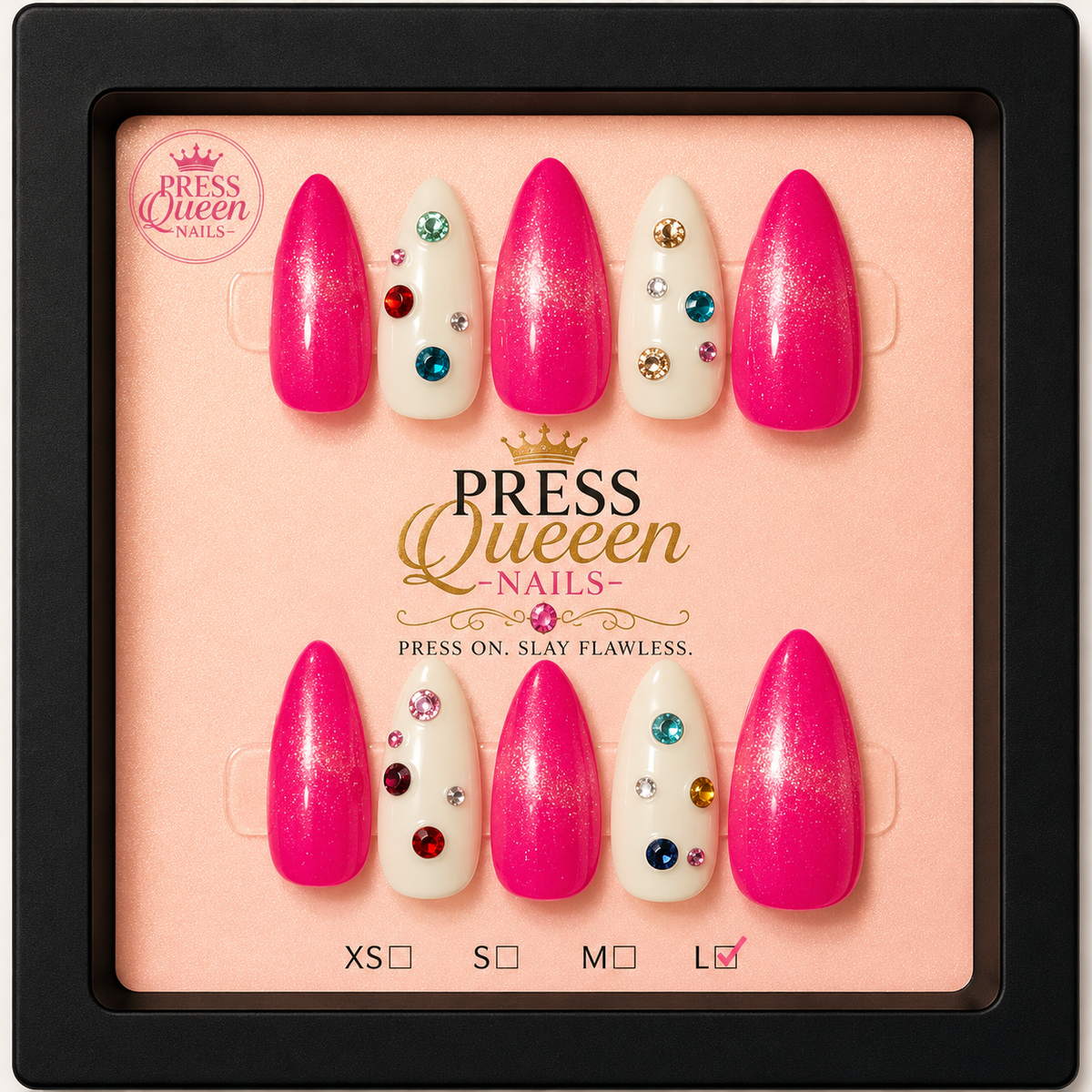 Pink Jewel | Hot Pink Glitter & Rhinestone Press-On Nails