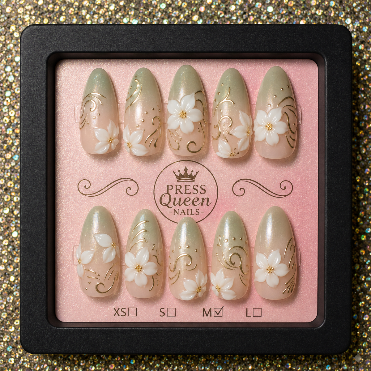 Champagne Garden | Floral Gold Press-On Nails